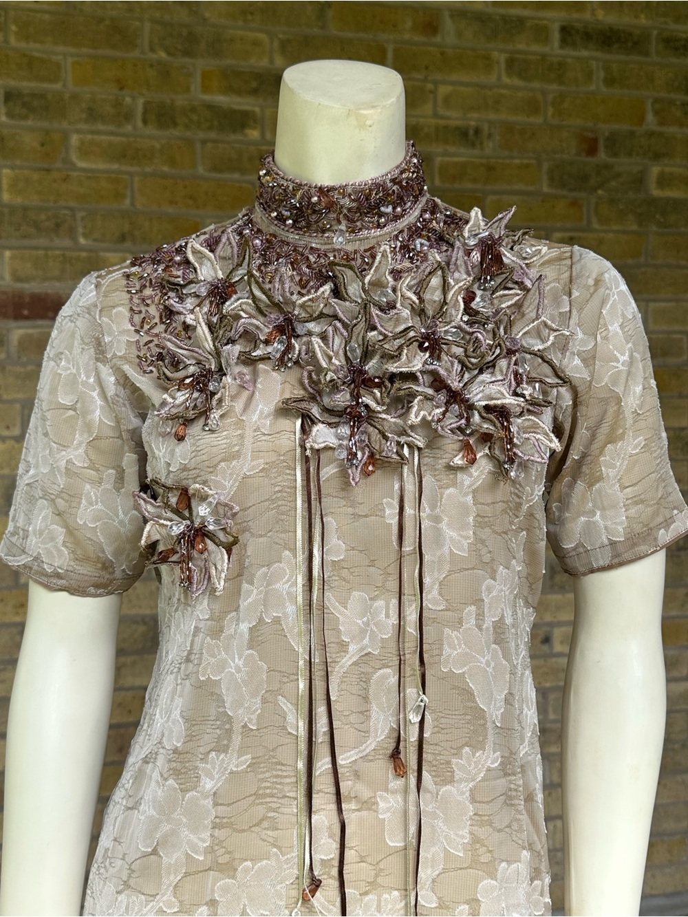 Vintage Handcrafted Couture Floral Appliqué Dress XS/S